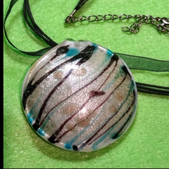 Murano Glass Black & Turquoise Pendant - Picture 7 of 9